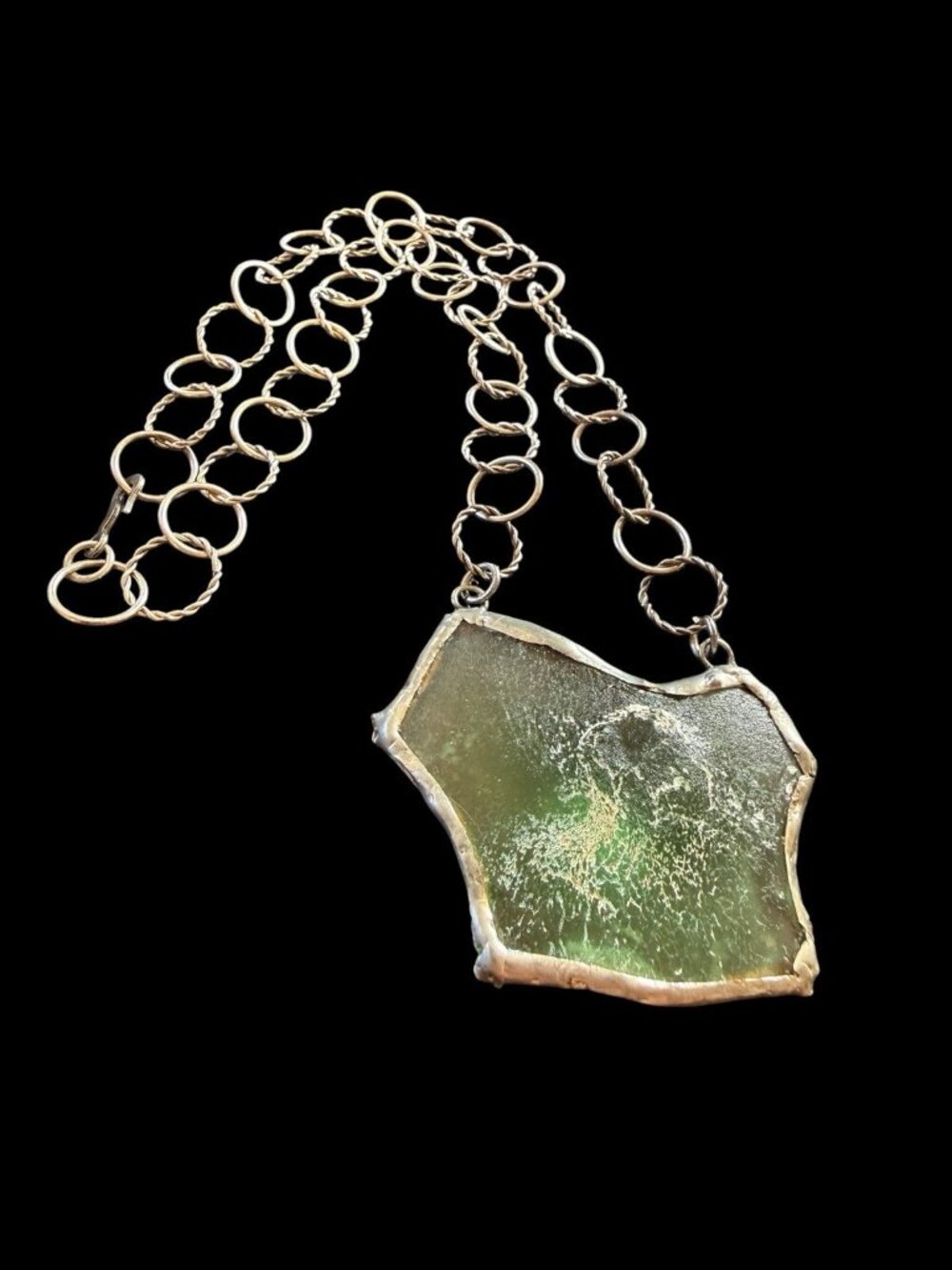 Ancient Roman Glass 925 Sterling Silver Chain Soldered Pendant Necklace